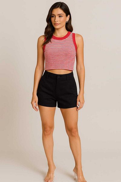 gigigiyim Striped Patterned Sleeveless Women's T-Shirt Red