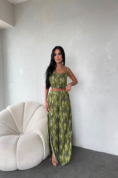 LİLA İSTANBUL Double Suit Viscose Fabric Patterned Summer Dress with Strap