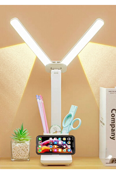 BEKAZE 380mm USB Şarjlı ve Parlaklık Ayarlı 3 Renkli LED Masa Lambası, Organizer