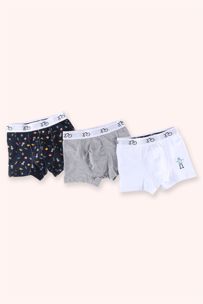 Panço Erkek Çocul Uzay Desenli Lacivert 3'lü Boxer Seti