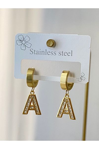 Çelik Letter a Steel Earrings