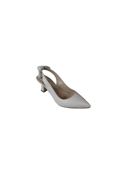 Yaz Kış Ayakkabı Yazkiş Women's Black Silver White Skin Open Back Bow Closed Front Pointed Toe 6cm Goblet Heel Shoes