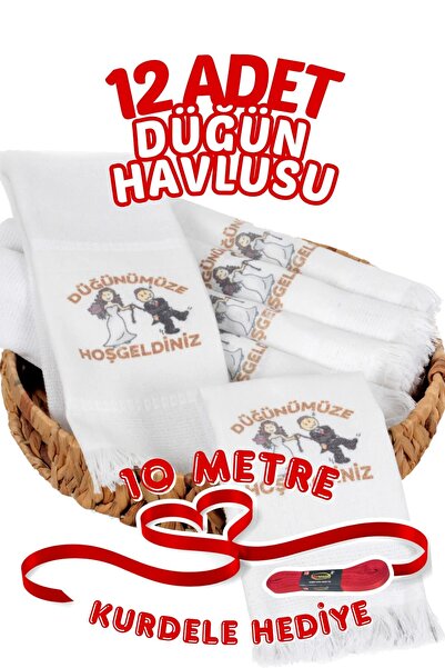 Comfort Home 12 Adet Saçaklı Düğün Havlusu Kurdele Hediyeli Desenli Konvoy Ha...