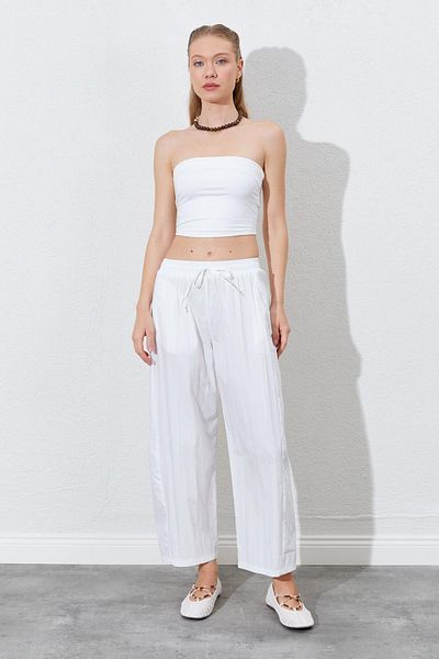 TENA Women's Bone Waist Elastic Hidden Pocket Detailed Loose Cut Trousers
