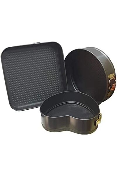 Generic Set of Three Springform Pans Cake Bake Mould Mold Bakeware with Removable Bottom Round Heart Square
