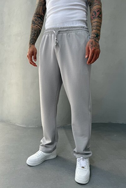 MADZEYMODA Full Likralı Süper Esnek Gri Erkek Baggy Kalıp Fitilli Jogger KE-5030