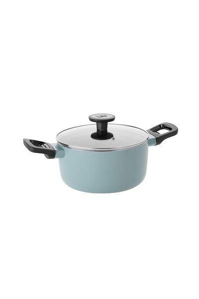 Berghoff Slate Saucepan, 20 cm, 2.9L, lid, Aluminum, Glass, Blue