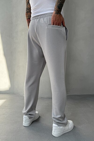 MADZEYMODA Full Likralı Süper Esnek Gri Erkek Baggy Kalıp Fitilli Jogger KE-5030