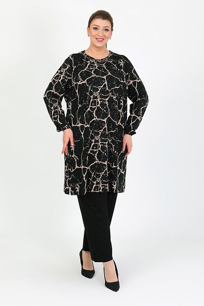 By Alba Collection طقم نسائي أسود متعدد الألوان من الليكرا مقاس كبير مكون من قطعتين