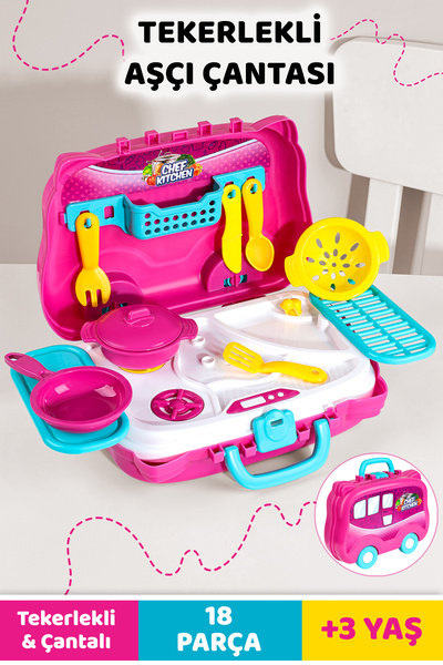 18-Piece Toy Kitchen Set with Wheels - Kitchen Pan with Bag Cooking Skillet with Accessory Professional Game