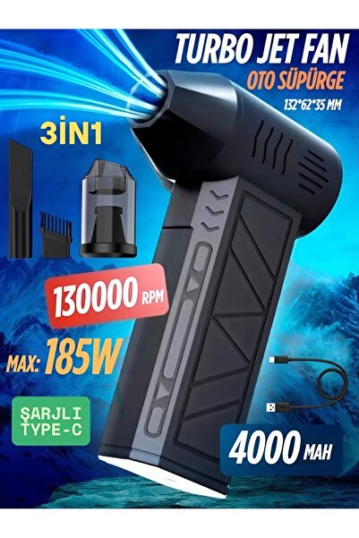 ErginGroup Şarjlı Mini Turbo Jet Şiddetli Fan Vantilatör Yüksek Hızlı Fanı Güçlü Hava Üfleyici Araç Süpürgesi