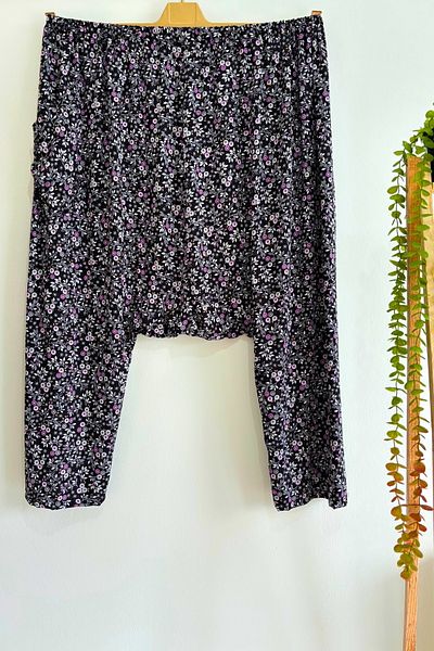 sinankardeşler Women's Mother Large Size Elastic Pocketed Jarge Fabric Patterned Shalwar