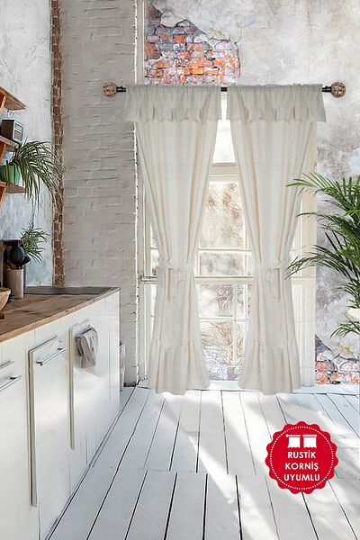 cotton maison Natural Ruffle Curtain Farballi Vintage Double Wing Cream