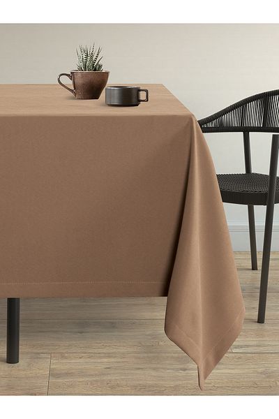 Demor Home Velvet Textured Chocolate Brown Carefree Tablecloth