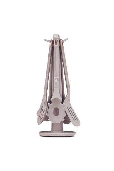 Berlinger Haus Kitchen Utensil Set With Rotating Stand 6 Pcs Taupe Collection Utensils Dishwasher Safe