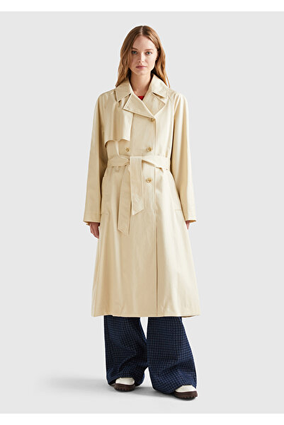 United Colors of Benetton Women's Beige Belted Mid Length Trench Coat