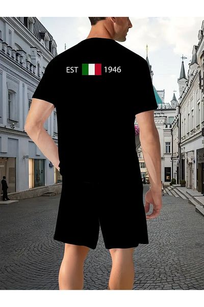 LAND MODA Black Shorts and T-Shirt with Italy Flag Design, Digital Printing,