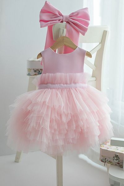 PİTABABY Pink Layered Tulle Baby Girl Dress – Princess Model Special Occasion Outfit