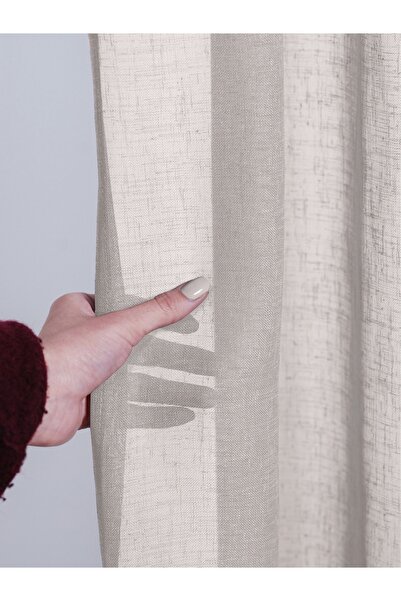 FAVOLLİ Ecru Color Linen Look Plain Tulle Curtain Don't Want Iron