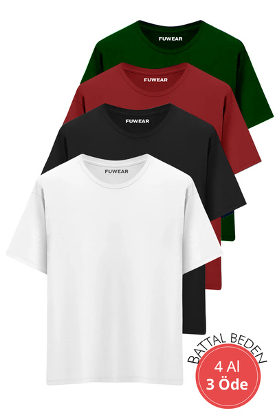 FUWEAR Tricou din bumbac de calitate premium, mărime mare, 4 piese, negru, al...