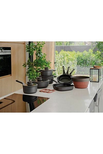 Berghoff Stone saucepan, 18 cm, 2.1L, lid, long handle, Aluminum, Glass, Black