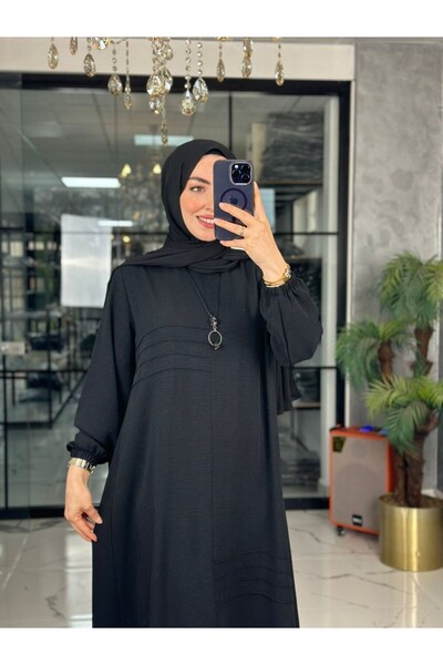 Zümra Tesettür Moda Yıldız Elbise-Siyah Siyah Beden 1-40-42