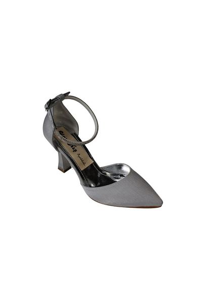 Yaz Kış Ayakkabı Yazkiş Women Satin Skin Silver Black Ankle Strap 9cm Candlestick Heel Pointed Toe Evening Dress Shoes