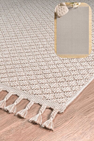 SANRUGS Home & Living Krem ve Ekru Renk Bukleli İskandinav Makine Dokuma Halı...