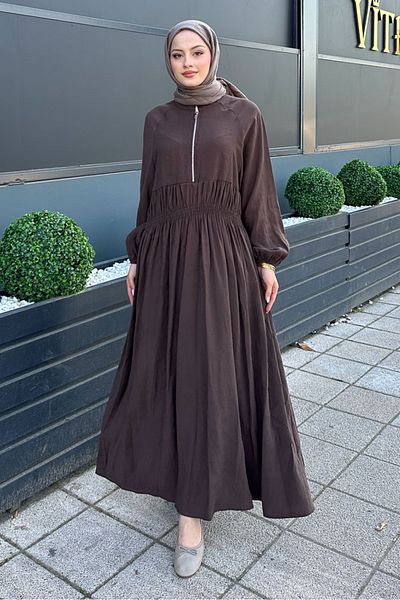 Ovn. Modal Dress with Zippered Waist - Brown
