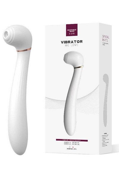 WildFashion Vibrator cu 2 capete, are functie de vibrare si de suctiune, Alb si Auriu, TOY557-2