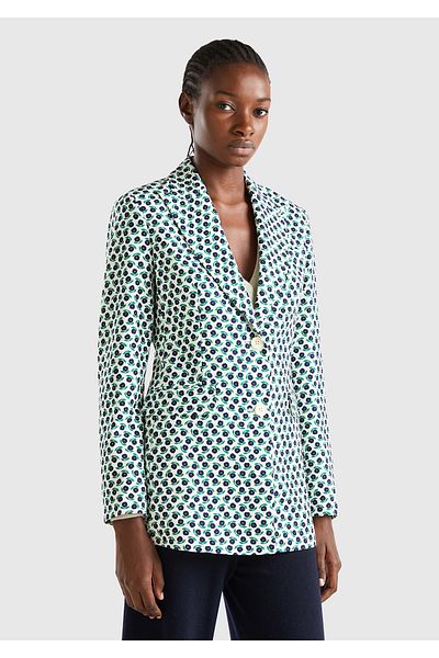 United Colors of Benetton Jachetă de damă verde cu modele florale