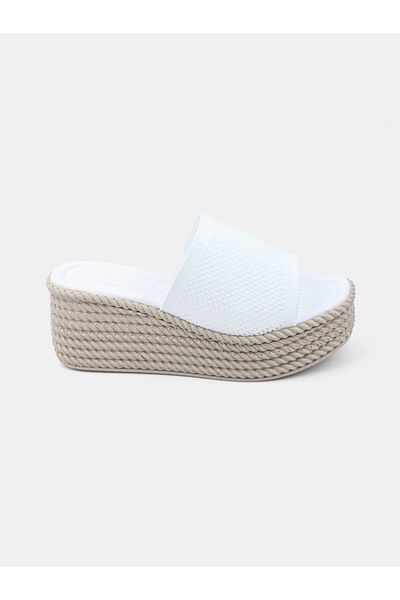 MAGGIO Women's White Wedge Heel Daily Knitwear Slippers