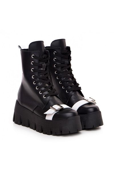 Vanilla Days Bocanci Valeria Piele Neteda Neagra cu Detaliu Alb