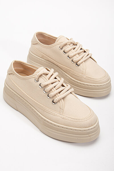 Tonny Black Kadın Bej Poli Taban Keten Halat Bağcıklı Spor Ayakkabı