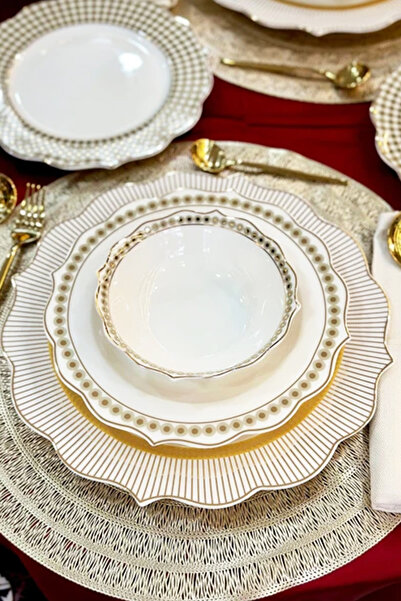 Home Lumiera 24 Parça Yaldız Süslemeli Bone China 6 Kişilik Sofra Yemek Takımı