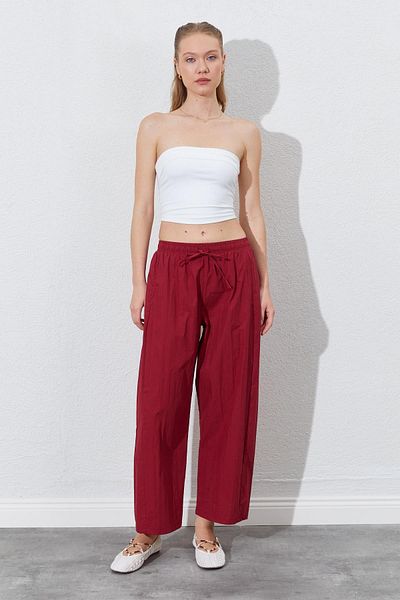 TENA Women's Burgundy Casual Cut Pants with Elastic Waist and Hidden Pocket Detail