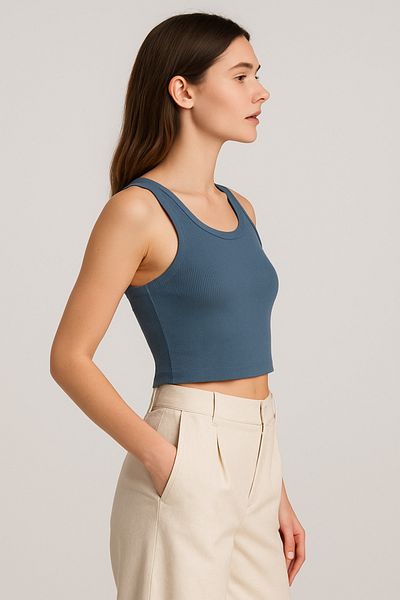 HNX Tricou de damă, din denim, din bumbac, cu bretele groase