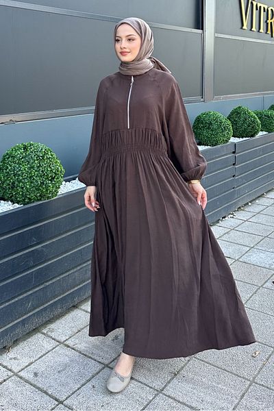 Ovn. Modal Dress with Zippered Waist - Brown