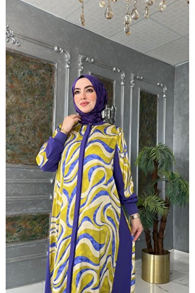 Zümra Tesettür Moda Derin Elbise-Mor Mor Beden 4-54-56