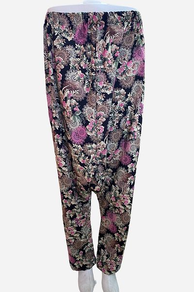 sinankardeşler Viscose Patterned Large Size Women's Shalwar - Elastic Pockets