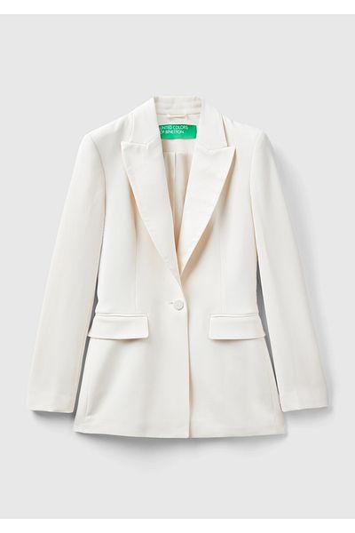 United Colors of Benetton Jachetă de damă din satin crem cu un singur nasture