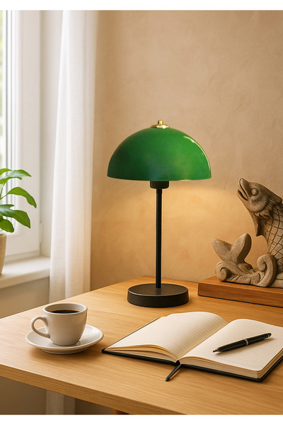 HOMİNG Swiss Yeşil Metal Başlıklı Masa Lambası / Abajur