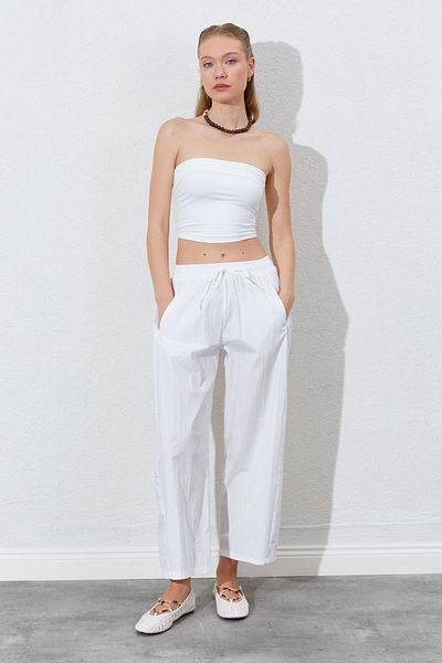 TENA Women's Bone Waist Elastic Hidden Pocket Detailed Loose Cut Trousers