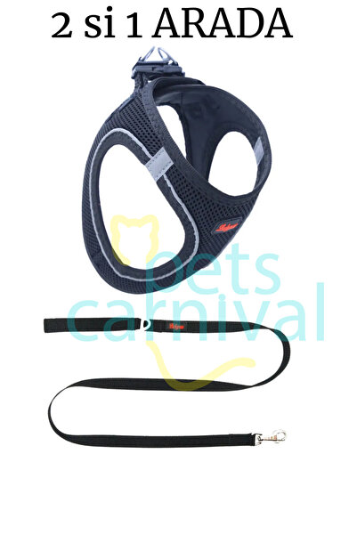 Pets Carnival طوق صدر شبكي هوائي للقطط والكلاب وحزام إرسال المشي 2 في 1