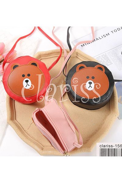 synshop Teddy Bear Brown Teddy Bear Bombo Leather Boy Girl Child Baby Wallet Shoulder Side Bag Dimensions 12X12Cm