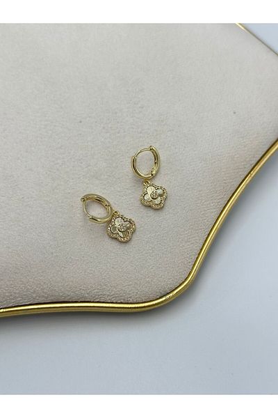 MyladyAccessoriess Zircon Stone and Clover Detail Dangle Earrings