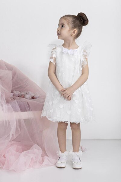 MİNİMONY Minimony 1-4 Yaş Kalpli Tüllü Kız Bebek Çocuk Bayramlık Mezuniyet Balo Abiye Gelinlik Elbisesi 2003