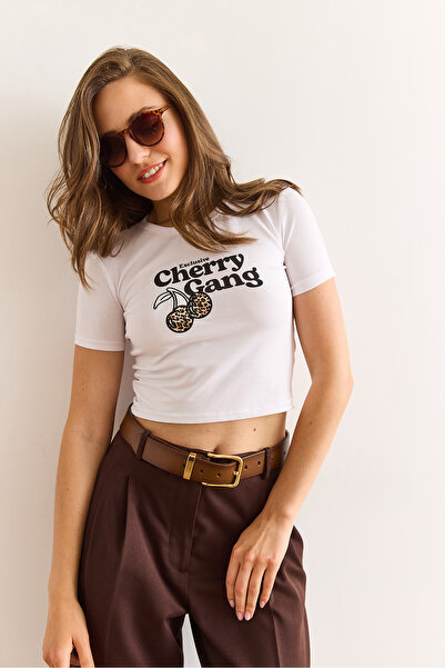 Olalook Γυναικείο μπλουζάκι από βαμβακερό λύκρα με λεπτομέρεια λευκό λεοπάρ κεράσι TSH-19000922