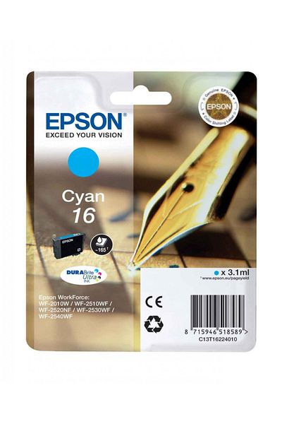 EPSON Original Epson T1622 / C13T16224010 Ink Cartridge, Cyan, 165 pages
