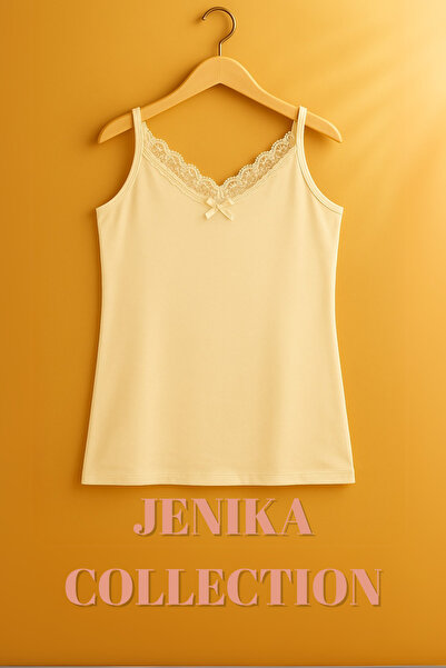 JENİKA Solid Color Cotton Rope Strap Women's 3-Piece Undershirt